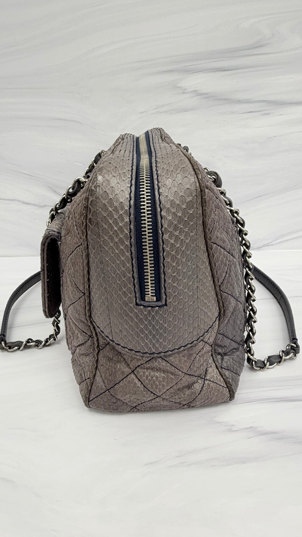 Chanel Grey Python Quilted Leather Handbag 
