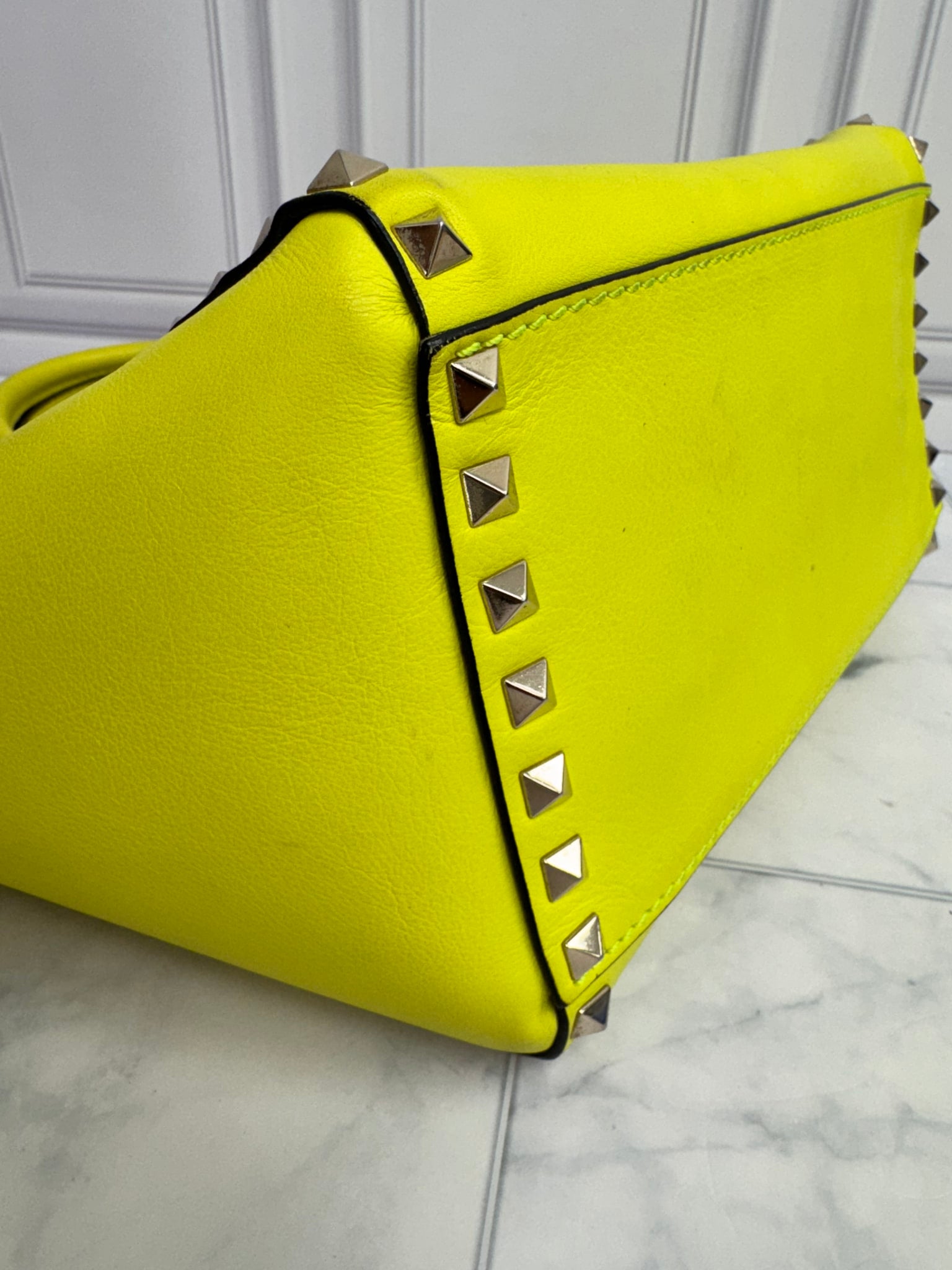 Valentino Yellow Leather Rockstud Double Handle Tote Bag
