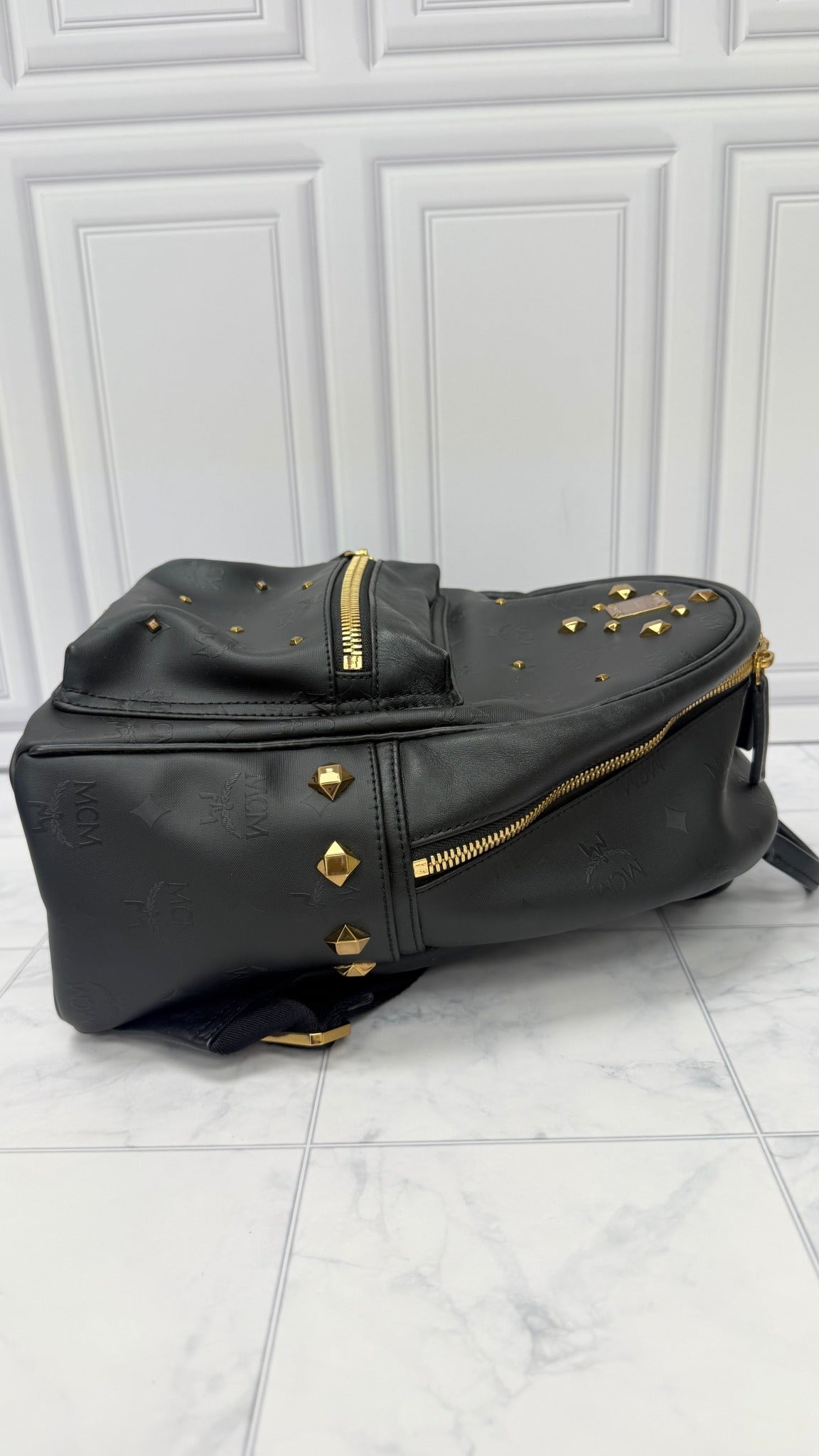 MCM Black Coated Canvas Small Backpack 