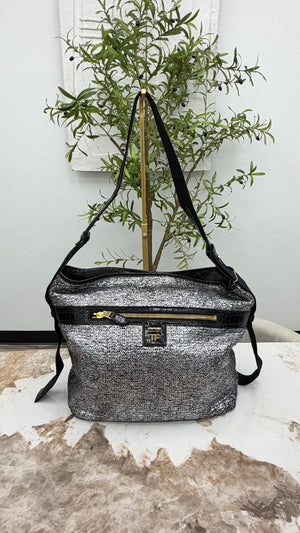 Tom Ford Silver And Black Tweed Shoulder Tote Bag