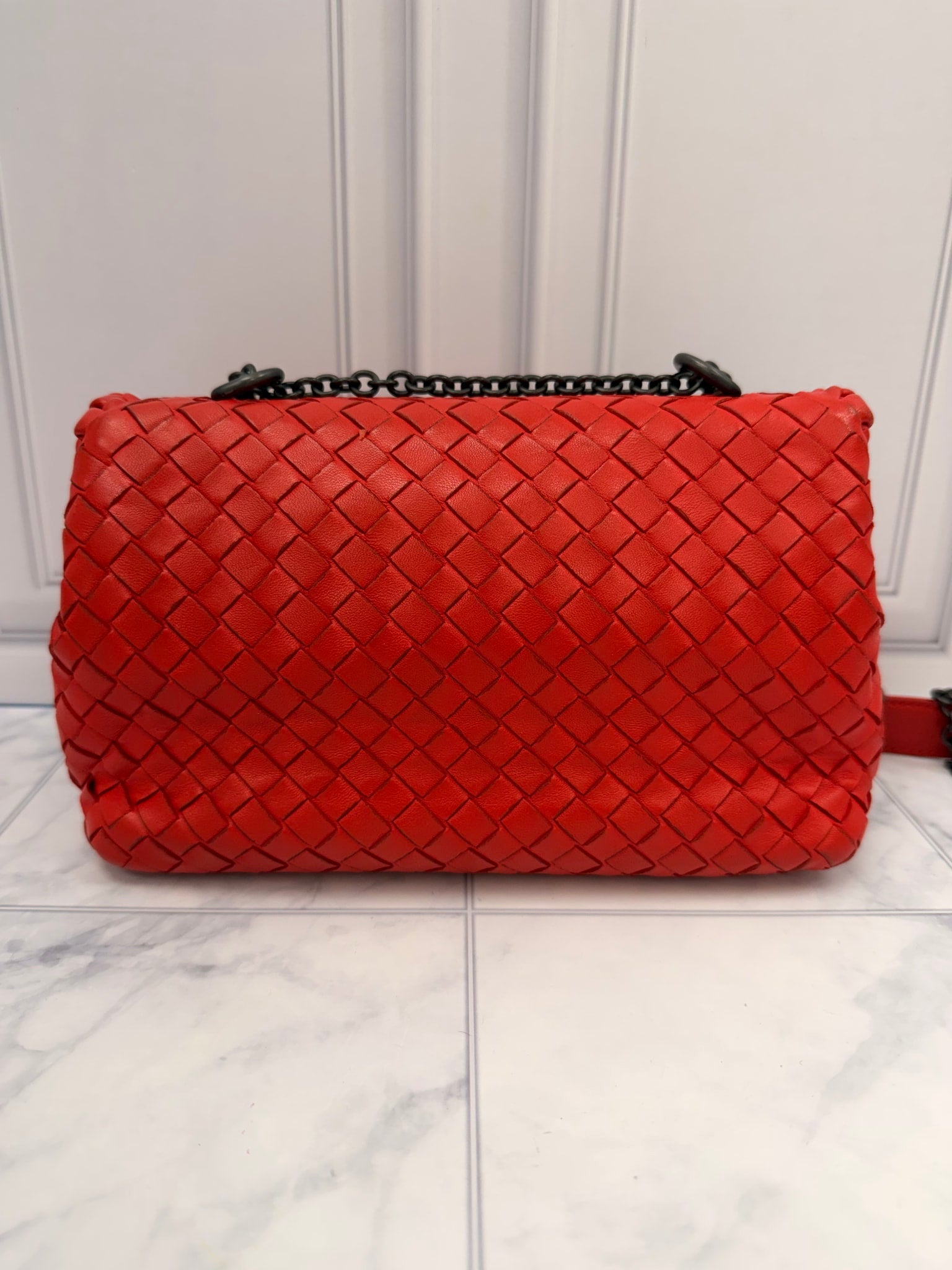 Bottega Veneta Red Intrecciato Woven Olimpia Crossbody